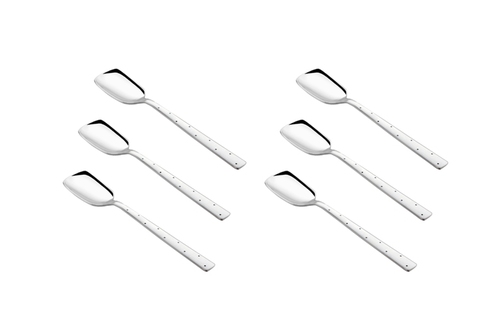 Shapes White Dot Ice Cream Spoon 6 Pcs - Stainless Steel, Mirror Finish, Silver Color | Elegant Design, Durable Thick Stems, Smooth Edges
