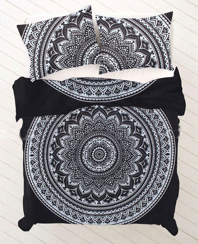 Indian Mandala Cotton Black Round Flower Duvet Cover