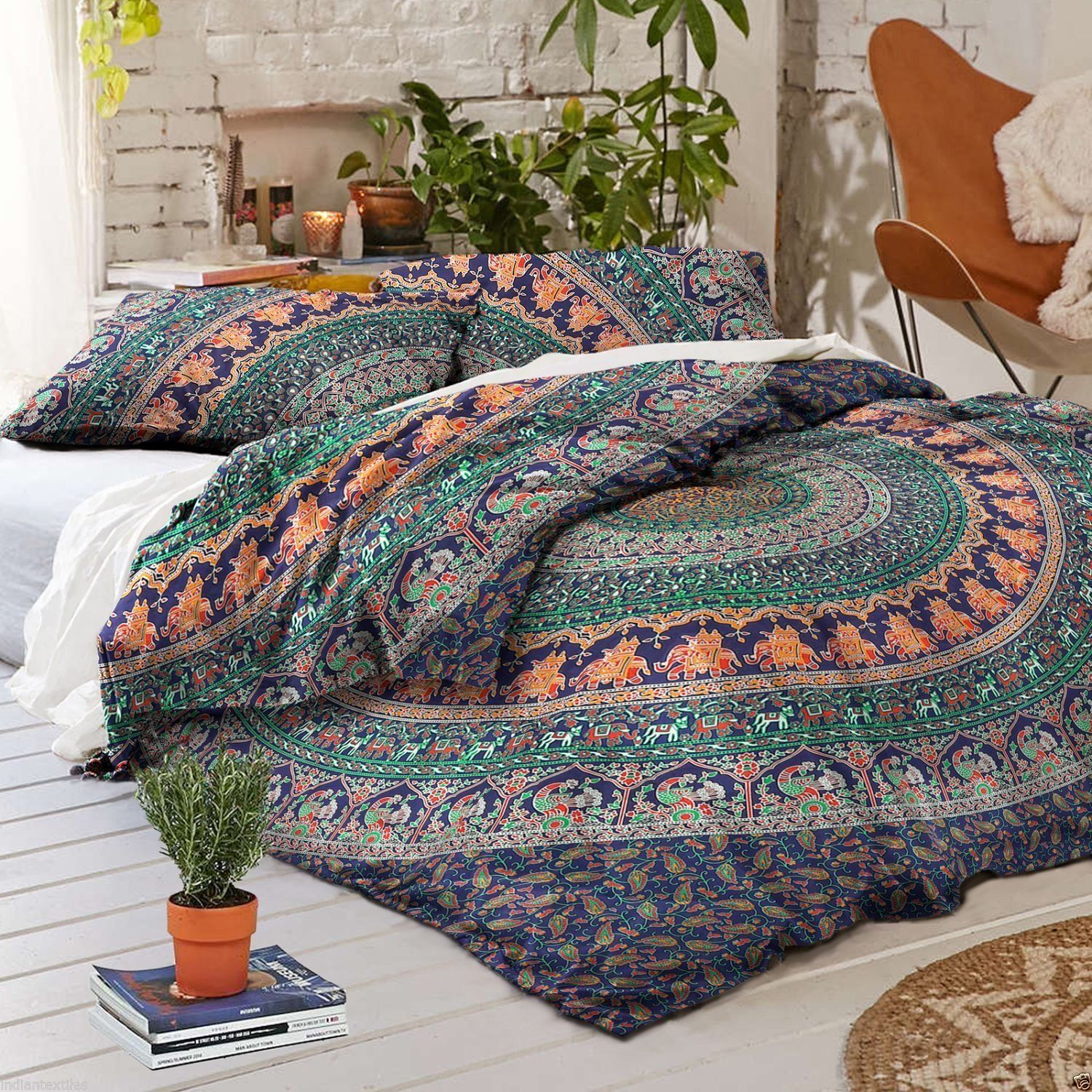 Indian Mandala Cotton Green Round Duvet Cover