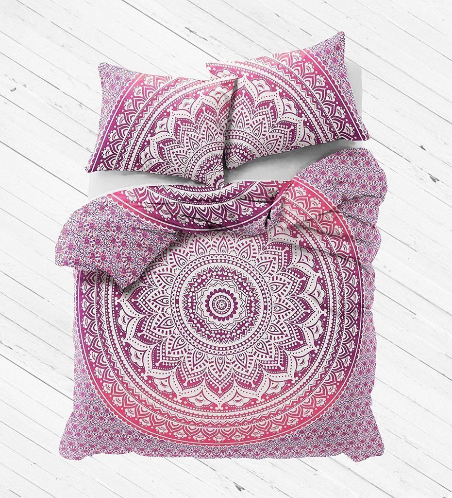 Indian Mandala Cotton Pink Flower Duvet Cover