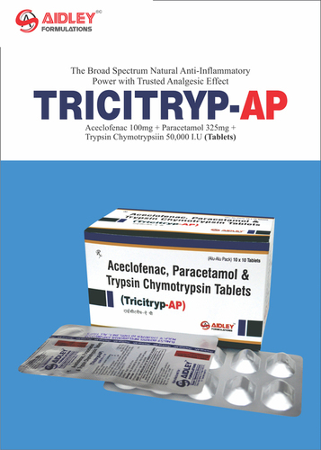 Tablet Aceclofenac 100mg + Paracetamol 325mg + Trypsin  Chymotrysin 50000 AU
