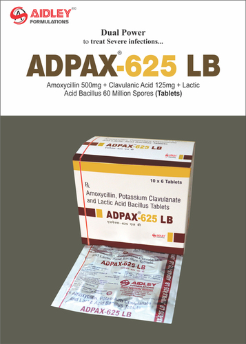 Tablet Amoxycillin 500 mg + Clavulanic Acid 125mg + Lactic Acid  Baccillus 60 Million Spores. ( Strip Pack 10x6)