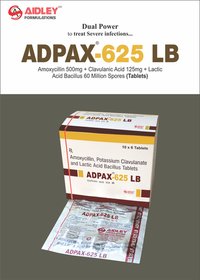 Amoxycillin 500 mg + Clavulanic Acid 125mg + Lactic Acid Baccillus 60 Million Spores. Tablet