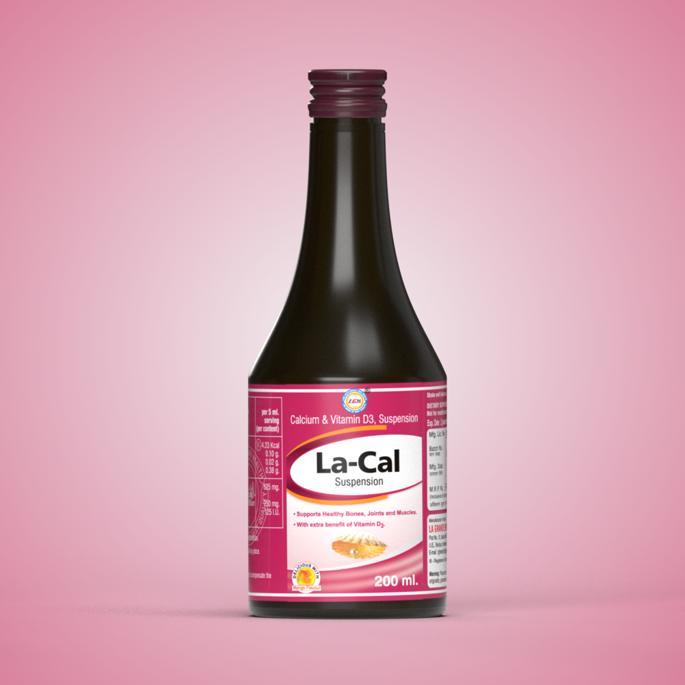 LGH La Cal Suspension - Calcium Carbonate 625mg, Vitamin D3 125 I.U | Herbal Body Care, Suitable for All, 1-2 Years Shelf Life