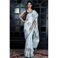 Tissue Linen Computerized Embroidery Work  Sarees