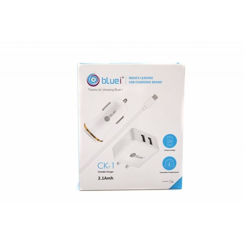 Bluei Charging Kit 2.1A Mobile Charger With Dual Usb Port And 2.1A Car Charger With Dual Usb Port With Micro Cable Capacity: 2.1(A) Kg/Hr