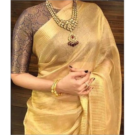 Linen Saree with Ready Made Blouse - Sari Sanskriti