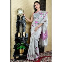 Tissue Linen Computerized Embroidery Work  Sarees