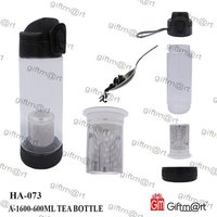 Tea Infuser Bottle - Plastic, 600ml Capacity, 5x2 Inches, Blue And Black Color | Round Shape, Narrow Flip Top Lid, Dropper Sealing