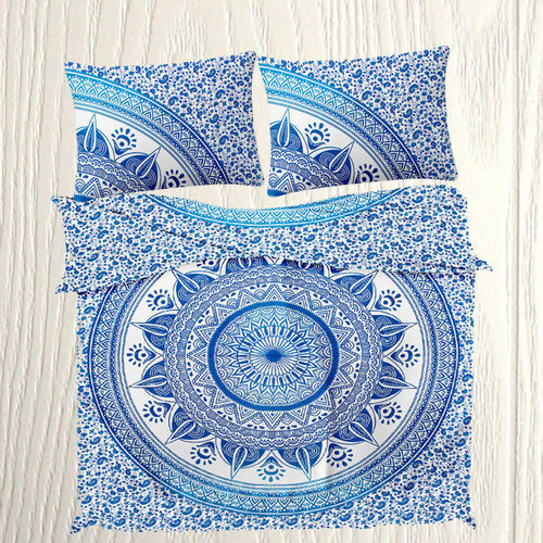 Washable Indian Mandala Cotton Blue Round Flower Duvet Cover