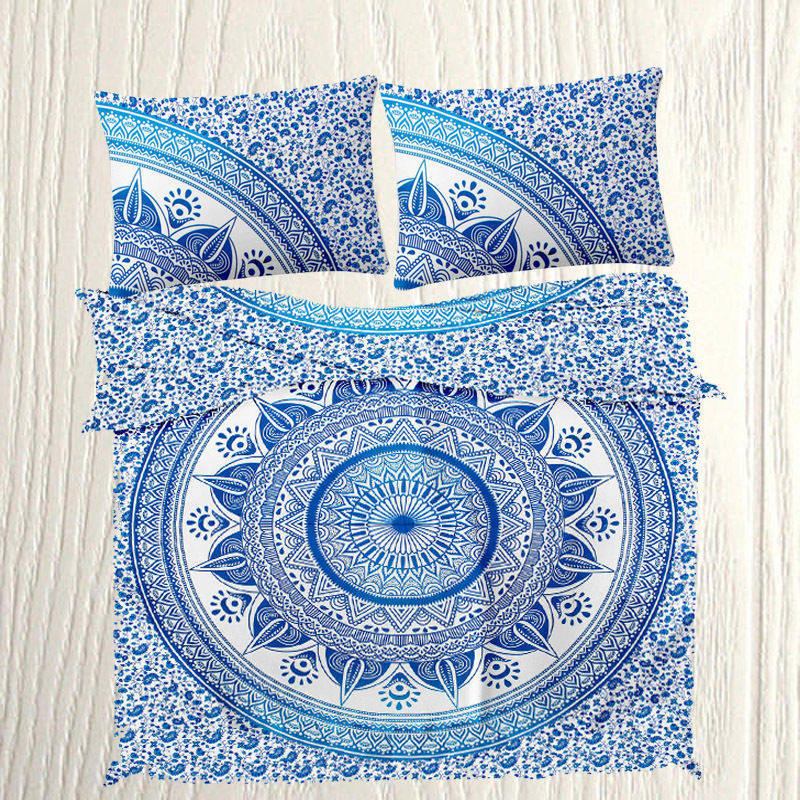 Indian Mandala Cotton Blue Round Flower Duvet Cover