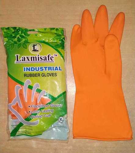 Washable Laxmi Safe Orange Rubber Gloves