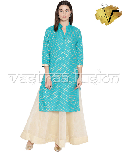 Ladies Festive Anarkali Printed Kurti - Cotton Blended Jute Size 36-50 Inches Multi Colors | 3/4th Sleeve Regular Fit Trendy Ethnic Style
