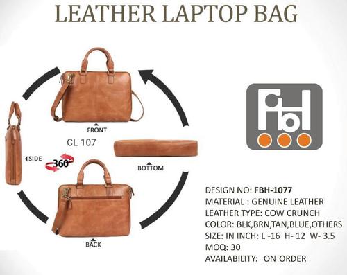 Premium Quality Brown Leather Laptop Bag - Leather Various Sizes Brown | Zipper Closure Unisex Plain Pattern