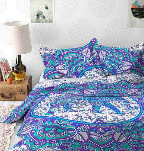 Indian Mandala Cotton Flower Purple Elephant Duvet Cover