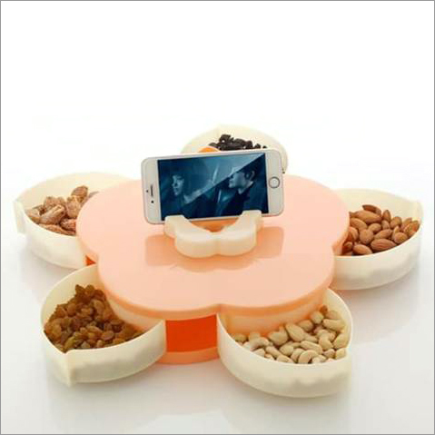 Brown Flower Shape 5 Sections Dry Fruit Box With Mobile Stand