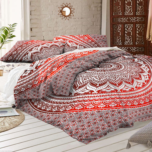 Indian Mandala Cotton Red Circle Duvet Cover