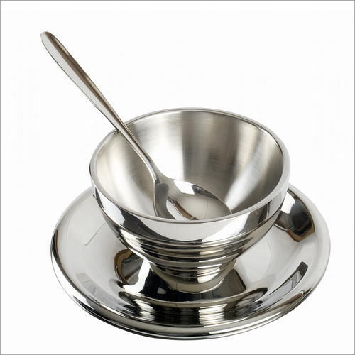 Silver Stainless Steel Double Walled Soup Bowl