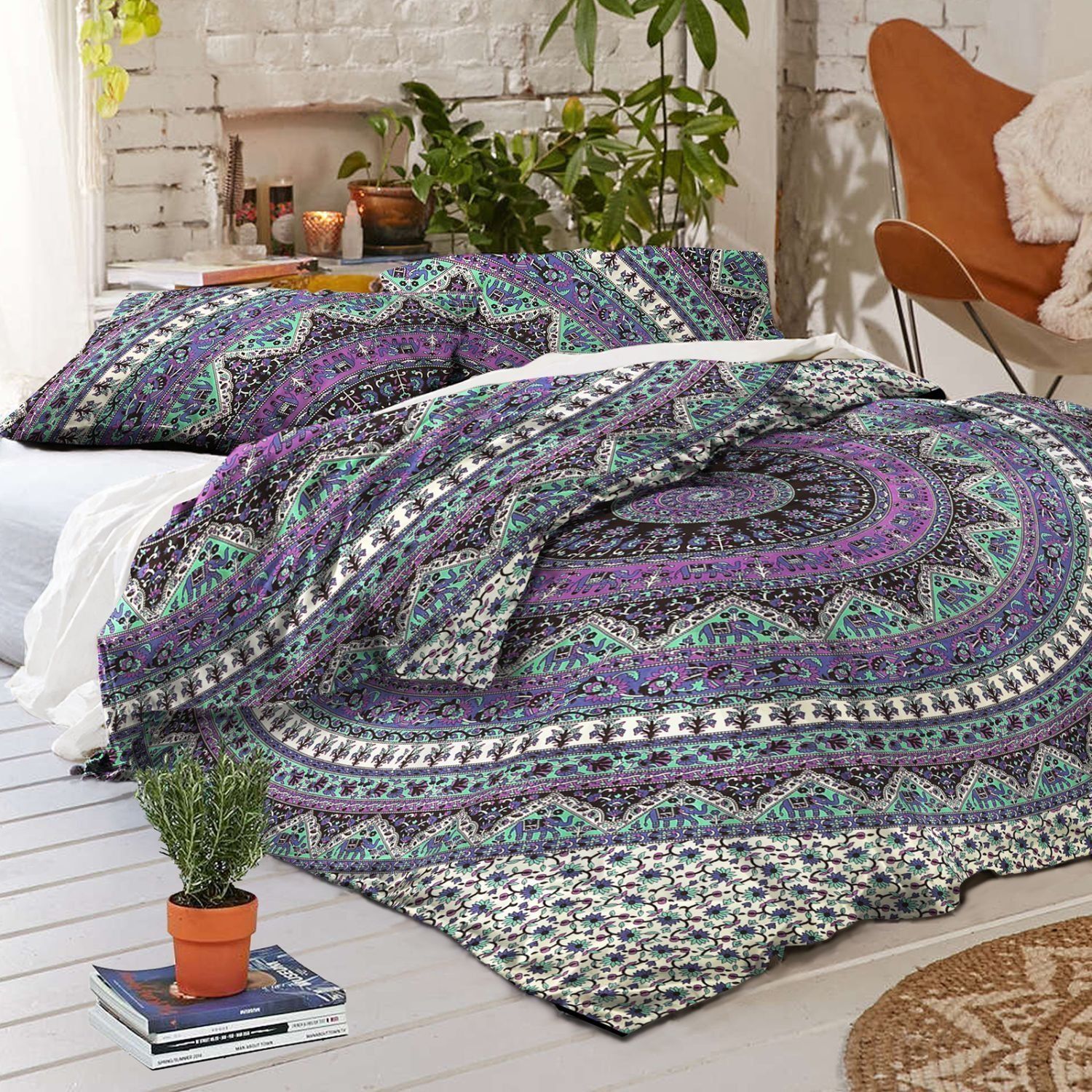 Indian Mandala Cotton Purple Round Duvet Cover