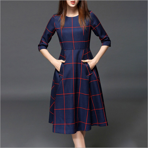 Available In Different Color Ladies Checkered One Piece Dress