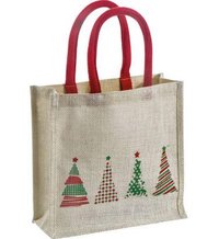 Jute Christmas Gift Bag - 19x7x25 Cm, Multiple Colors & Designs | Lightweight, Wipe Clean, Reusable, Eco-friendly