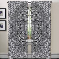 Indian Mandala Ombre Black And White Elephant Hippie Bohemian Curtain