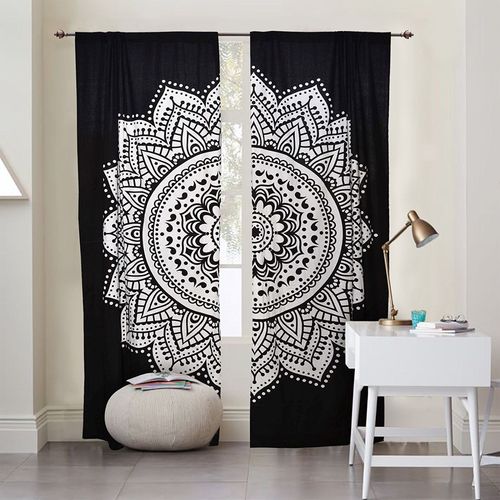 Indian Mandala Black And White Flower Ombre Hippie Bohemian Curtain