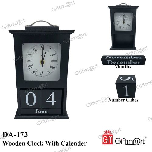Black Wooden Clock With Calendar