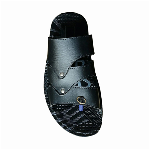 Mens Black Slipper - Synthetic Leather, PU, Rubber | All Sizes Available, Ideal for Spring & Summer Usage