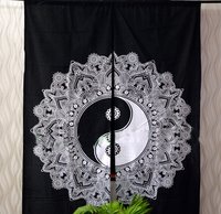Indian Mandala Black and White Ying Yang Ombre Hippie Bohemian Curtain