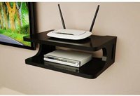 Wooden Set Top Box Holder Wifi Holder Flower Pot Holder Wall Shelf (black) - Wood & Mdf, 25x21x10cm | Stylish Wall Mount, Easy Installation, Space-saving Solution