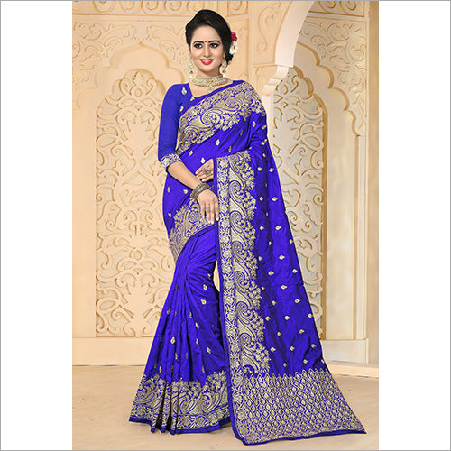 Royal Blue Colour Embroidery Art Silk Saree