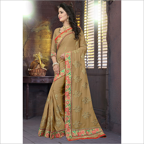 Heavy Blooming Georgette With Colour Heavy Work Saree