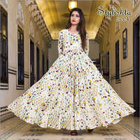 Pure Maslin Fabric With Digital Print Gown