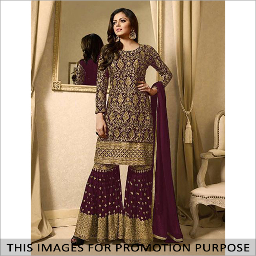 Dry Cleaning Faux Georgette Kurti With Sharara