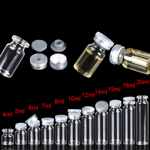 4ml To 20ml , Diameter 22mm , Neck 20mm Clear Glass Vials With Rubber Stopper And Flip Off Cap