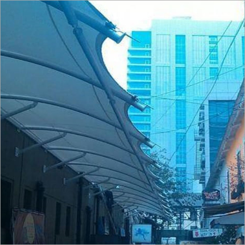 Outdoor Designer Tensile Structure - Metal Modular Design, Eco-Friendly PVC Roof, Custom Dimensions, Elegant Plain Pattern, Pristine White Finish