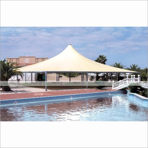 Swimming Poolside Tensile Structure - Metal, As Per Requirement ft, White | Eco-Friendly, Modular, PVC Roof, Plain Pattern