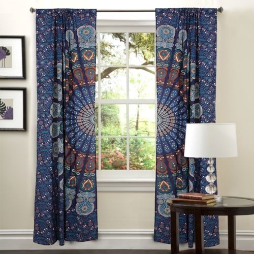 Indian Mandala Blue Ombre Hippie Bohemian Curtain