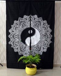 Indian Mandala Black and White Ying Yang Ombre Hippie Bohemian Curtain