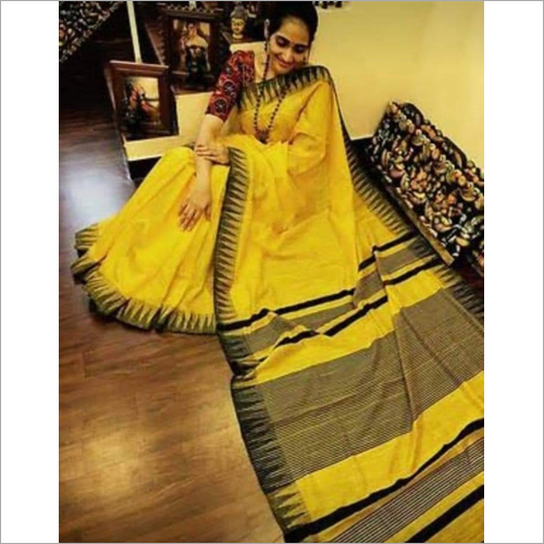 Available In Multicolor Yellow Temple Border Saree