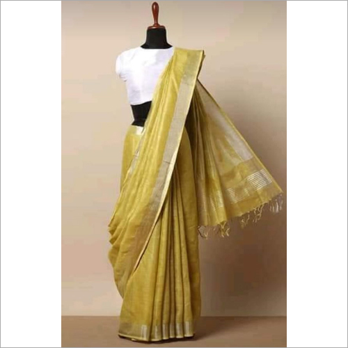 Available In Multicolor Cotton Linen Light Yellow Saree