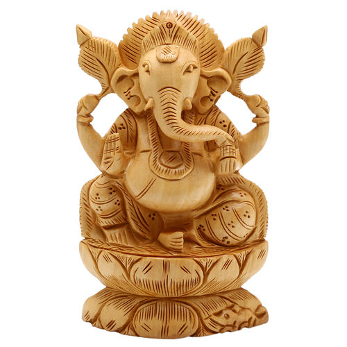 Wood Wooden Ganesh Stetu Idol 15 Cm