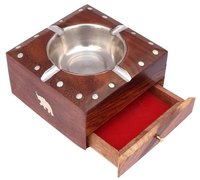 Handmade Wooden Ashtray With Cigarette Holder 4 Slots For Home Office Car Gifts - Wood Material, Durable Design, Attractive Finish, 4 Cigarette Slots