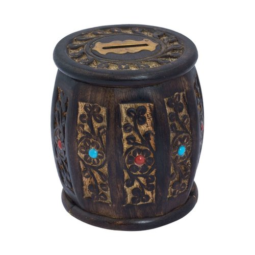 Handmade Wooden Piggy Bank - 5 Inch, Vintage Style Design with Hinged Lid and Lockable Clasp