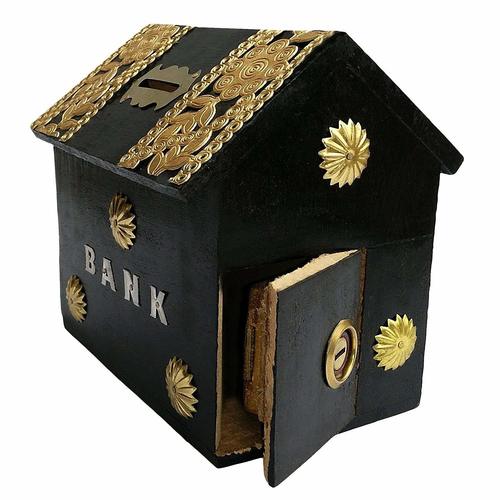 Handicrafted Wooden Money Bank Home Style Black Kids Piggy Coin Box Gifts - Wood 4 X 4 X 6 Inches | Antique Inspired Design with Hinged Lid and Lockable Clasp