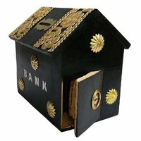 Handicrafted Wooden Money Bank Home Style Black Kids Piggy Coin Box Gifts - Wood, 4 X 4 X 6 Inches | Antique Inspired Design With Hinged Lid And Lockable Clasp