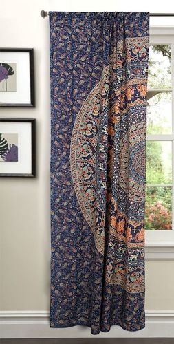 Indian Mandala Blue Ombre Hippie Bohemian Curtain
