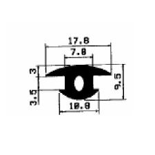 T Channel Strip - Rubber 9.5x19.8x3 mm Black, Weather Resistant, Dust Resistant, Flexible, Chemical Resistant