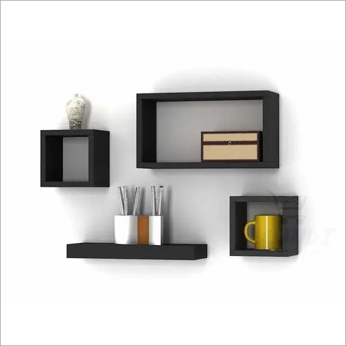 Wood Set Of 4 Black Wooden Wall Mounted, Black Wall Mounted Cube Shelves